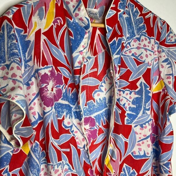 Mrs Roper Party 1960s Tropical Floral Parrot Print Caftan Mumu House Dress Large - Picture 6 of 10